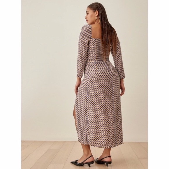Reformation Hilda Midi Long Sleeve Dress Plaza Print Size 8 NWT - Picture 3 of 16